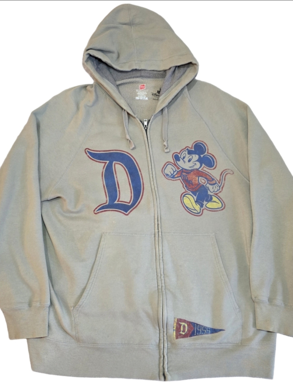 Disney Parks Mickey Mouse 1955 Varsity Zip Hoodie 2XL Beige
